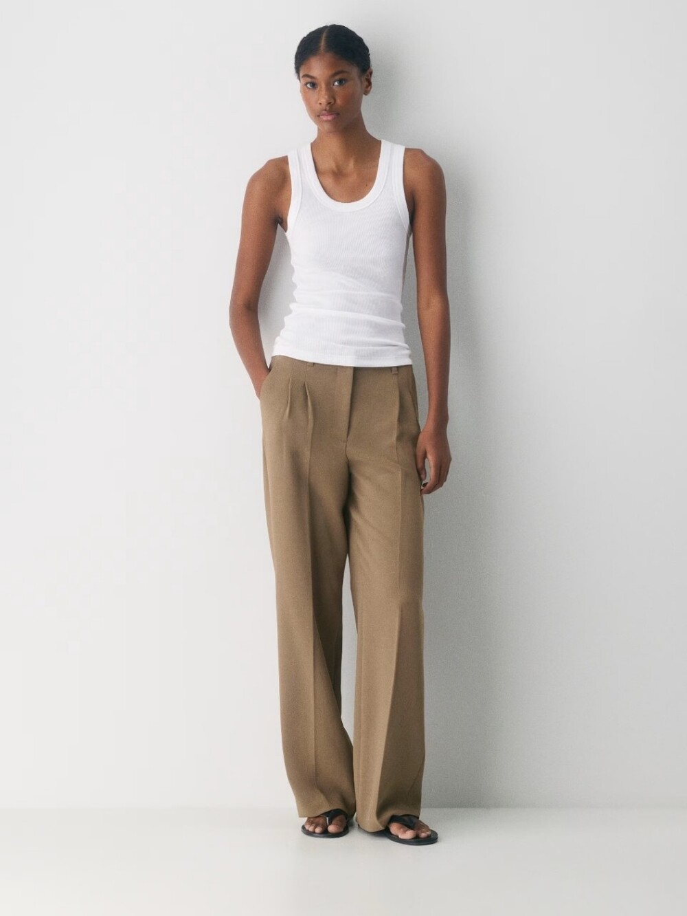 Aritzia The Effortless Pant Wide Leg Pleated Trousers Heather Gold Camel Brown
